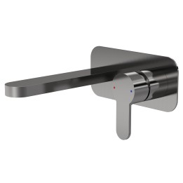 Arvan Brushed Pewter Wall Mounted 2 Tap Hole Basin Mixer With Plate