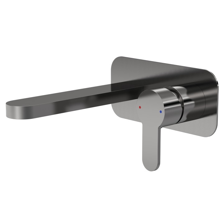 Arvan Brushed Pewter Wall Mounted 2 Tap Hole Basin Mixer With Plate