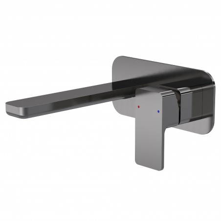 Windon Wall Mounted 2 Tap Hole Basin Mixer With Plate - Brushed Pewter
