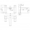 Hardy Twin Lever Bath Shower Mixer Tap Deck Mounted - Technical Drawing