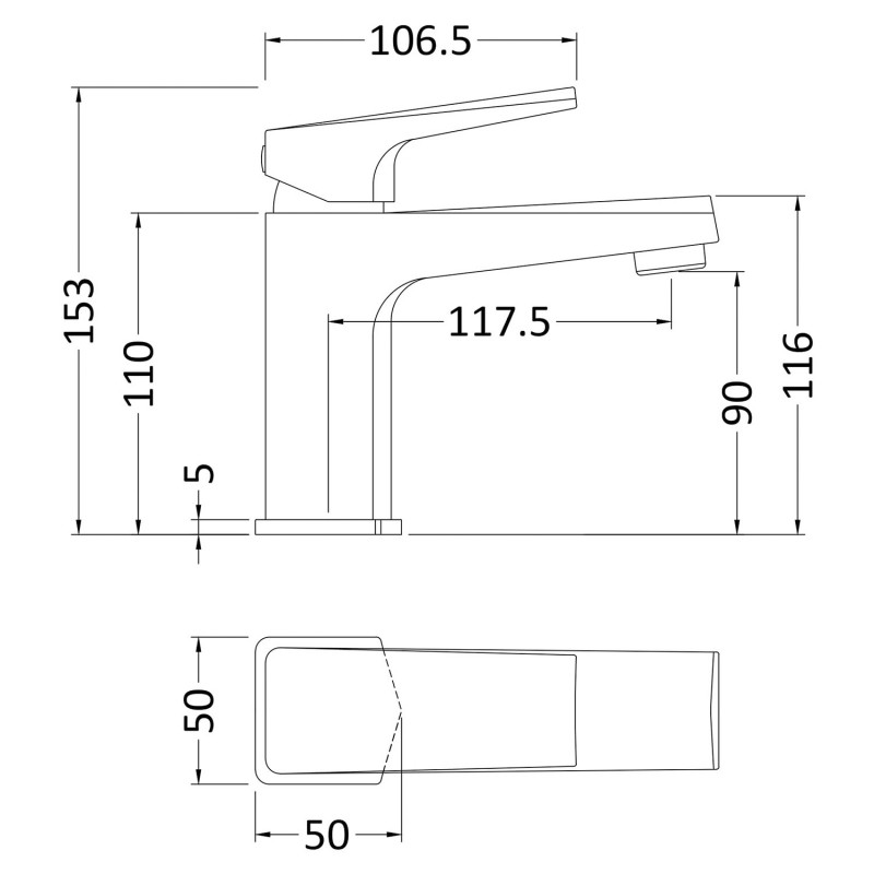 Hardy Chrome Mono Basin Mixer Tap (Includes Waste) - Technical Drawing