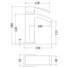 Vibe Midi Mono Basin Mixer Tap Single Handle - Technical Drawing