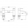 Vibe Twin Lever Bath Filler Tap Deck Mounted - Technical Drawing