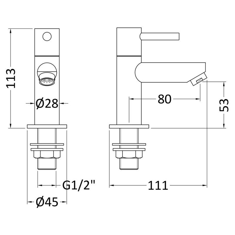 Series 2 Basin Taps Pair - Technical Drawing