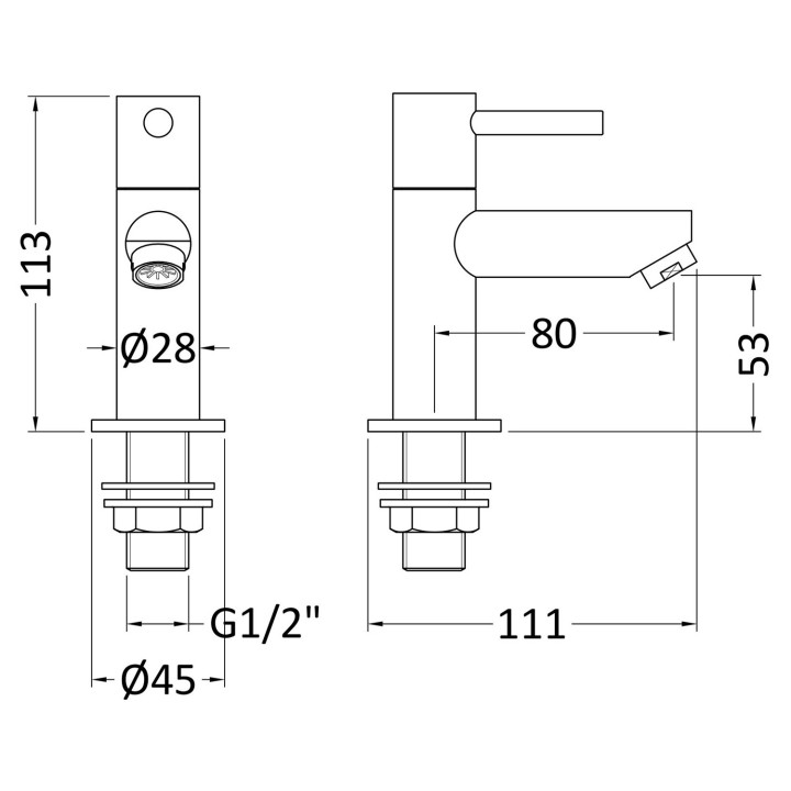 Series 2 Basin Taps Pair - Technical Drawing