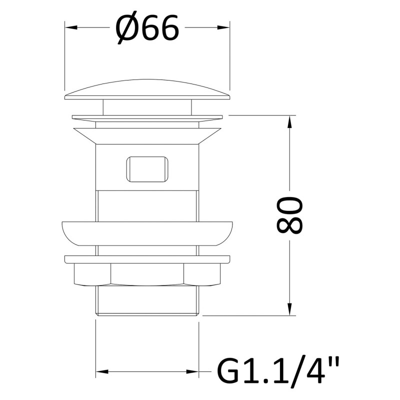 Push Button Basin Waste Slotted - Technical Drawing