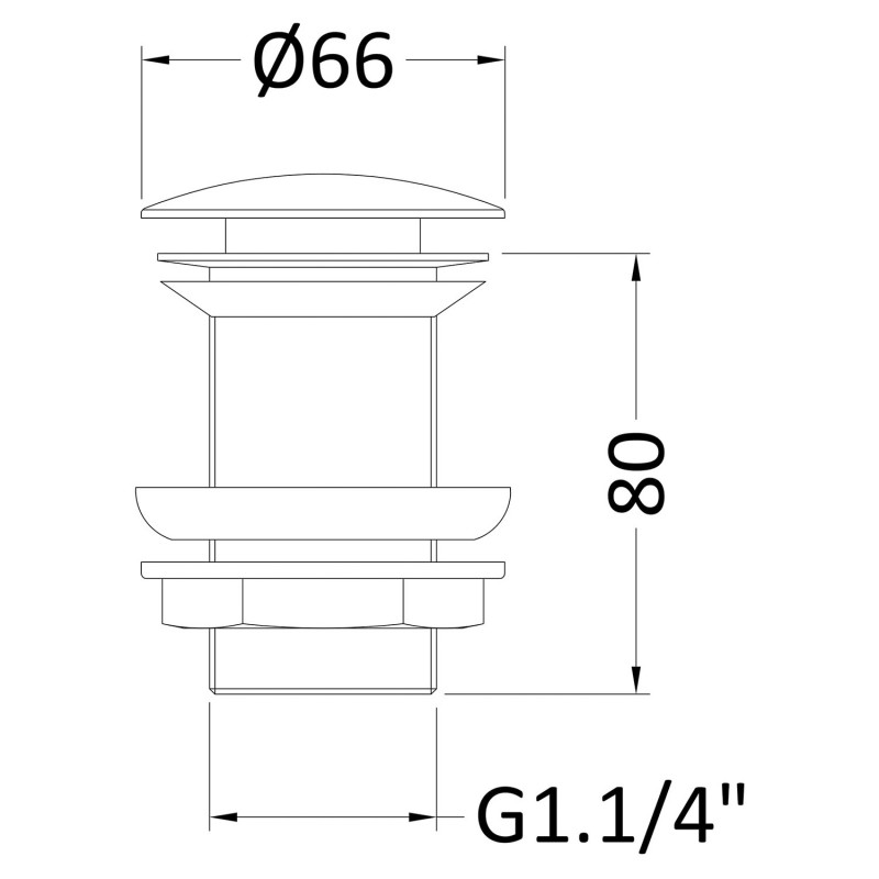 Push Button Basin Waste Unslotted - Technical Drawing