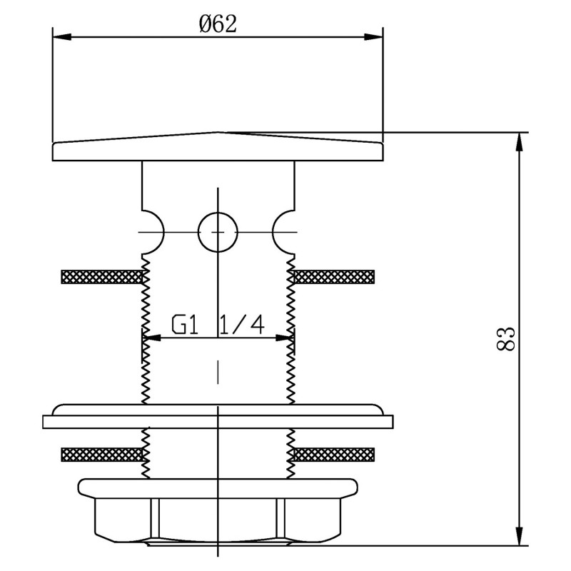 Flip Top Basin Waste Slotted - Technical Drawing