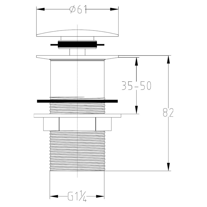 Easyclean Push Button Basin Waste - Technical Drawing