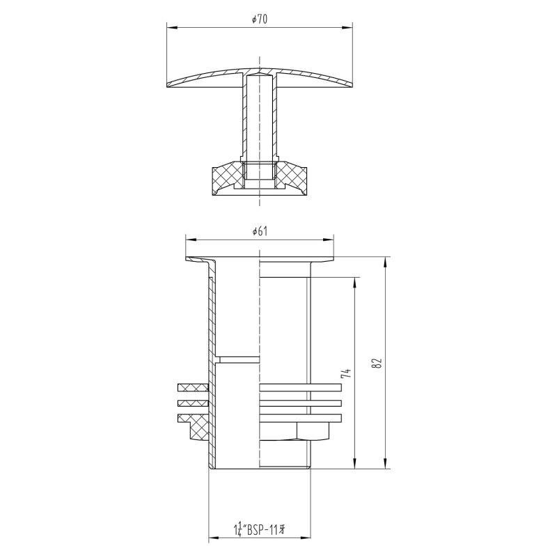 Free Running Basin Waste - Technical Drawing