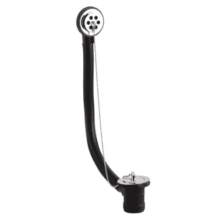 Chrome Luxury Bath Waste with Overflow Brass Plug & Ball Chain (Suitable for baths up to 5mm thick)