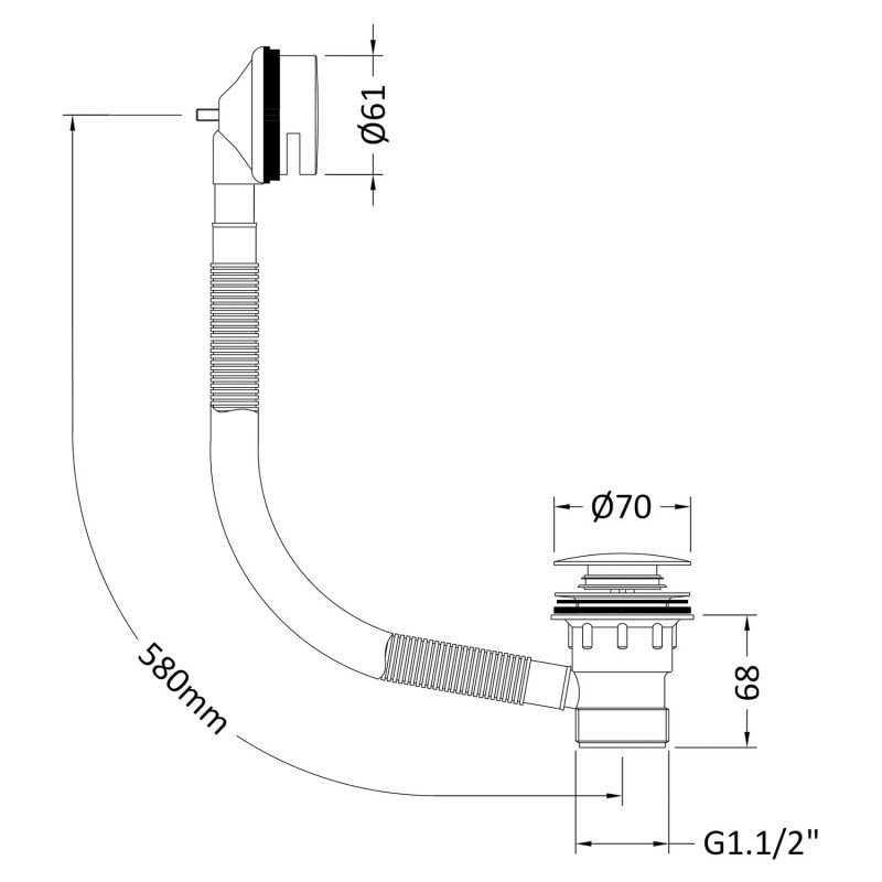 Easyclean Push Button Bath Waste - Technical Drawing