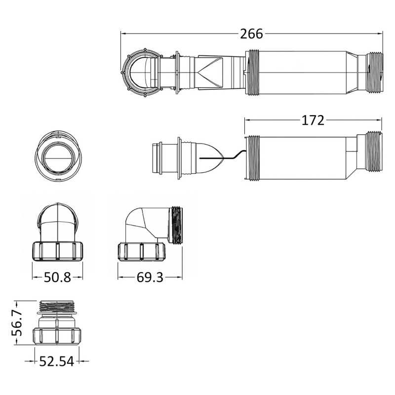 Wastes & Extras Waste Trap For Furniture Basins - Technical Drawing