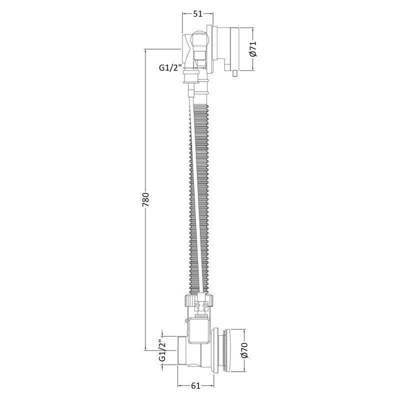 Chrome "Freeflow" Bath Filler Pop-Up Waste and Overflow (Suitable for baths up to 20mm thick) - Technical Drawing