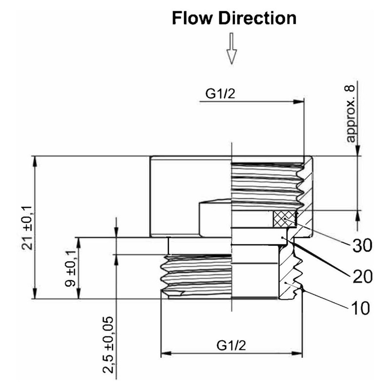 1/2" Shower Flow Regulator - Technical Drawing