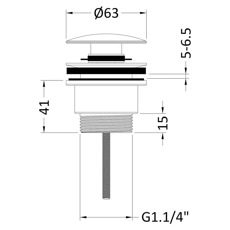 Wastes & Extras Universal Push Button Basin Waste Slotted & Un-Slotted - Technical Drawing