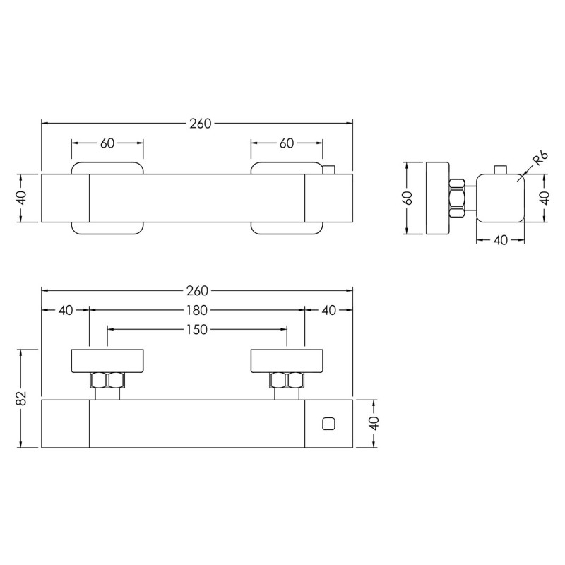 Windon Thermostatic Bar Shower Valve - Technical Drawing