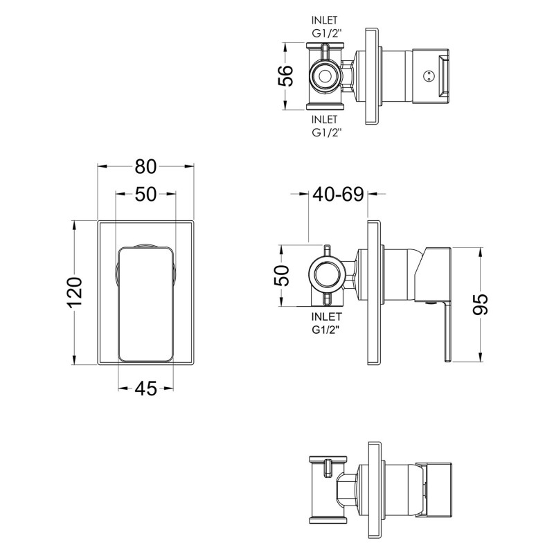 Windon Manual Shower Shower Valve - Technical Drawing