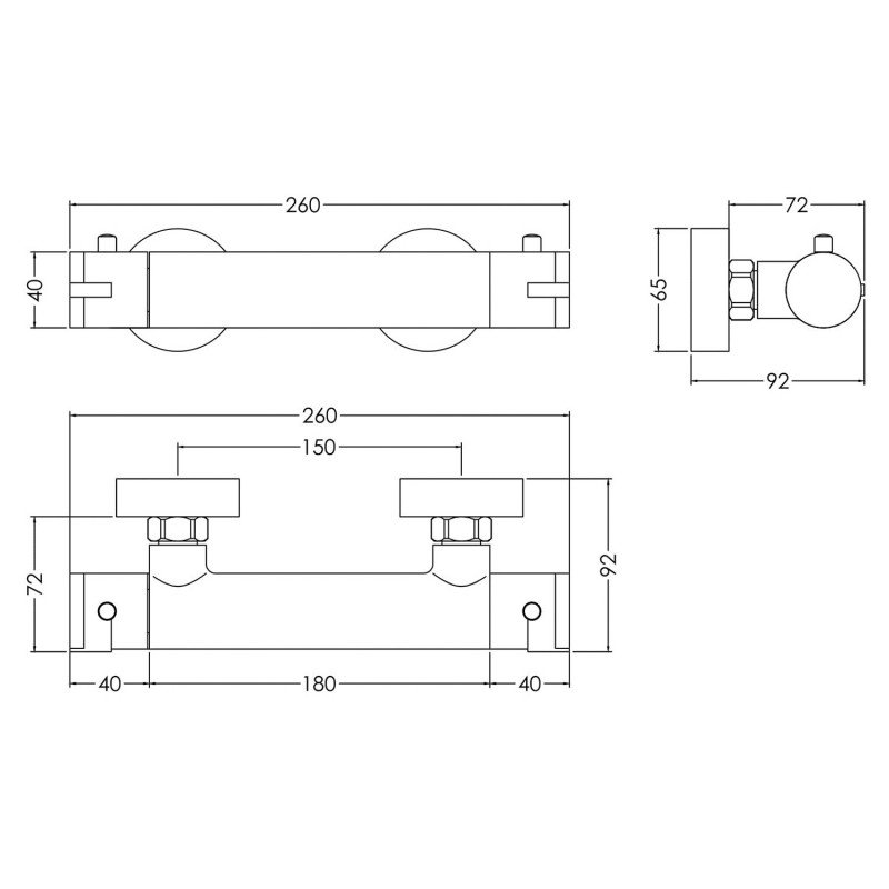 Arvan Chrome Thermostatic Bar Shower Valve - Technical Drawing