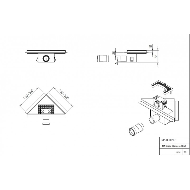 200mm & 300mm Stainless Steel "Triangular / Corner" Wetroom room Drainage System