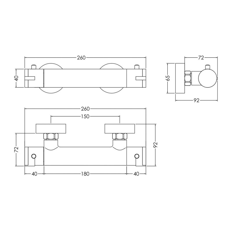 Binsey Thermostatic Bar Shower Valve - Technical Drawing