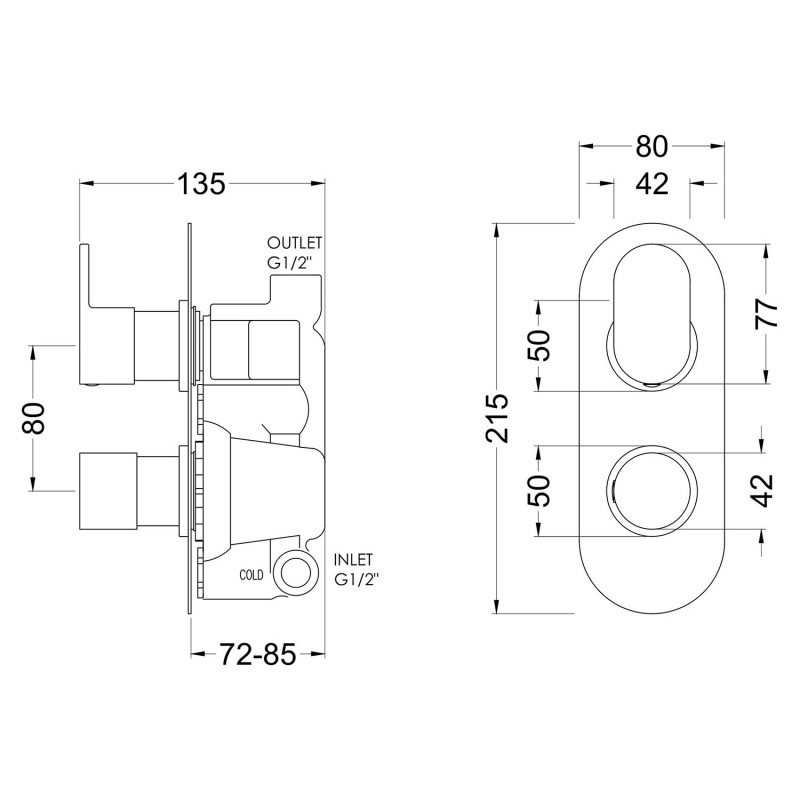 Binsey Twin Thermostatic Shower Valve - Technical Drawing