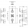 Aztec Triple Thermostatic Concealed Shower Valve with Diverter - 3 Outlet - Brushed Brass - Technical Drawing