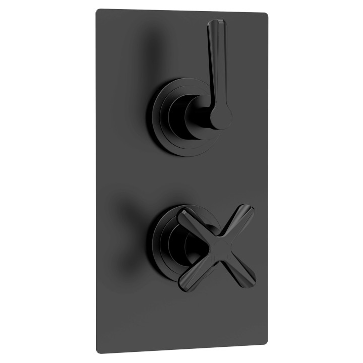 Aztec Twin Thermostatic Concealed Shower Valve with Diverter - 2 Outlet - Matt Black