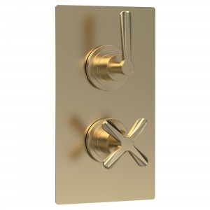 Aztec Twin Thermostatic Concealed Shower Valve with Diverter - 2 Outlet - Brushed Brass