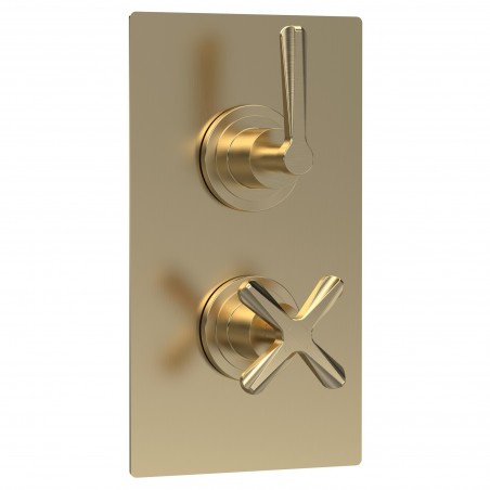 Aztec Twin Thermostatic Concealed Shower Valve - 1  Outlet - Brushed Brass