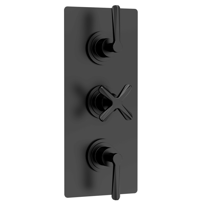 Aztec Triple Thermostatic Concealed Shower Valve - 2  Outlet - Matt Black
