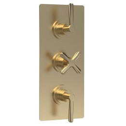 Aztec Triple Thermostatic Concealed Shower Valve - 2  Outlet - Brushed Brass