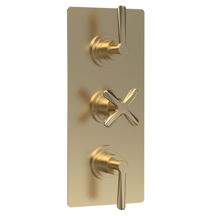 Aztec Triple Thermostatic Concealed Shower Valve - 2  Outlet - Brushed Brass