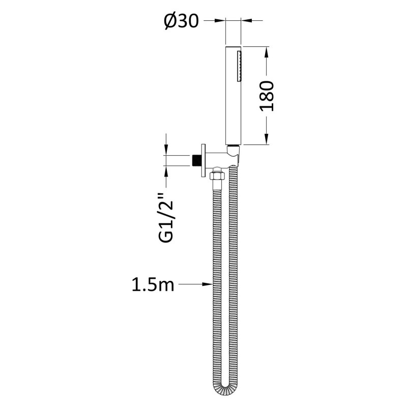 Black Rounded Outlet Elbow Parking Bracket Flex and Handset - Technical Drawing