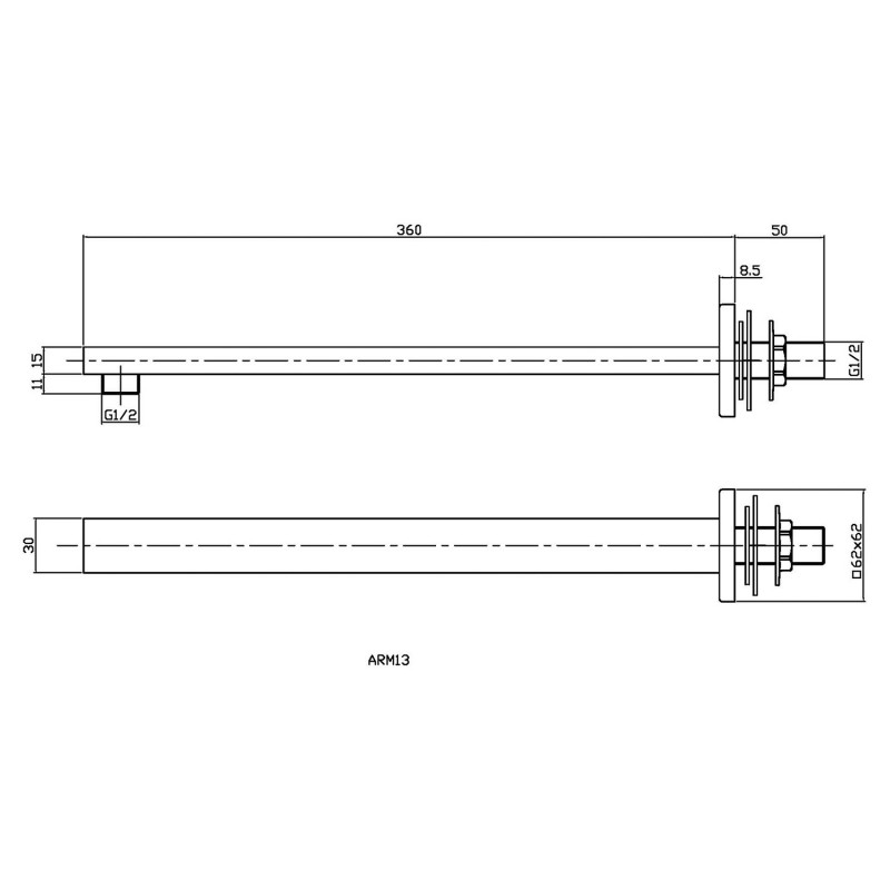 Matt Black Wall-Mounted Arm 360mm - Technical Drawing