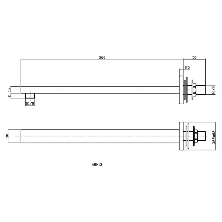 Matt Black Wall-Mounted Arm 360mm - Technical Drawing