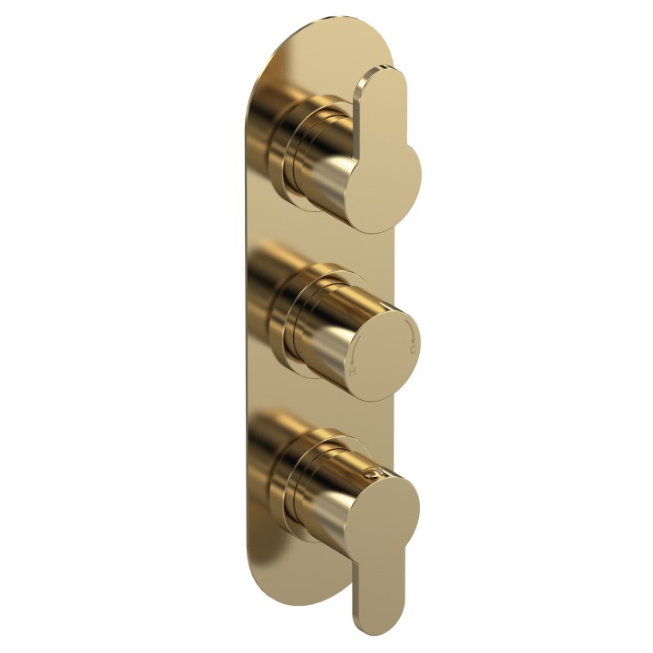 Arvan Brushed Brass Triple Thermostatic Shower Valve With Diverter