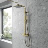 Square Brushed Brass Thermostatic Shower Column With Telescopic Slide Rail Kit & Hand Shower - Insitu