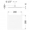 Brushed Brass Square Fixed Head - Technical Drawing