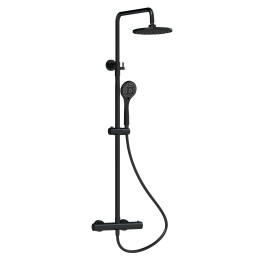 Round Matt Black Thermostatic Shower Column With Telescopic Slide Rail Kit & Hand Shower