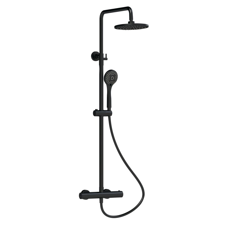 Round Matt Black Thermostatic Shower Column With Telescopic Slide Rail Kit & Hand Shower