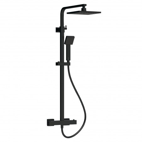 Square Matt Black Thermostatic Shower Column With Telescopic Slide Rail Kit & Hand Shower