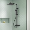 Square Matt Black Thermostatic Shower Column With Telescopic Slide Rail Kit & Hand Shower - Insitu