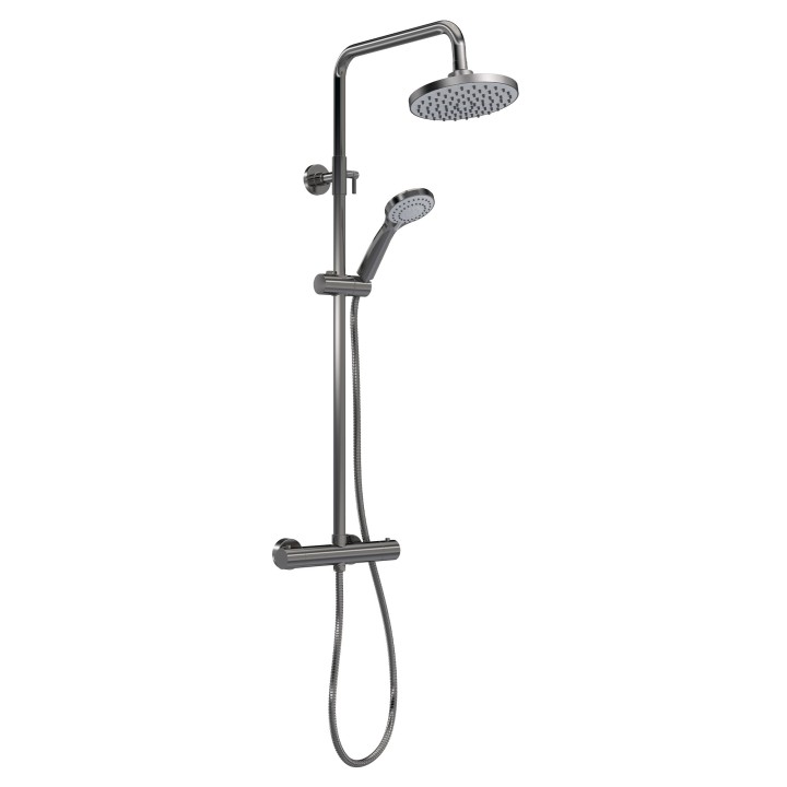 Round Thermostatic Bar Valve & Shower Kit - Brushed Pewter