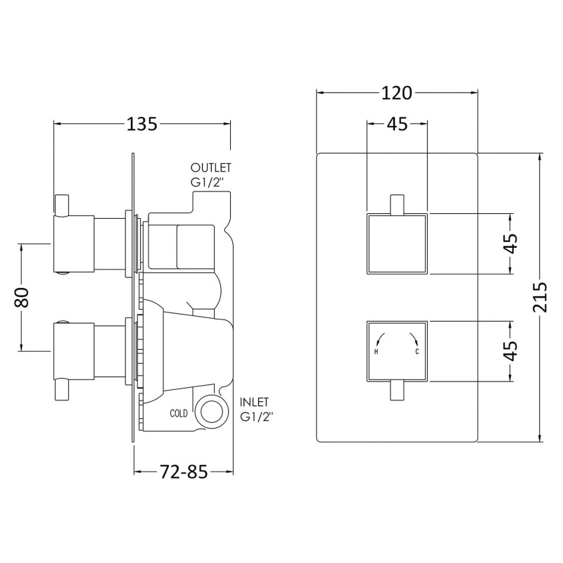 Series L Concealed Shower Valve - Technical Drawing