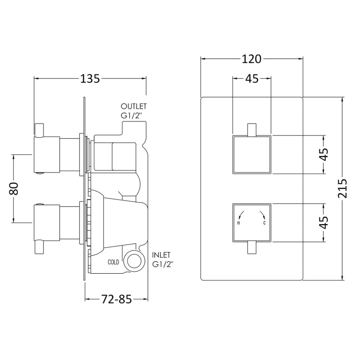 Series L Concealed Shower Valve - Technical Drawing