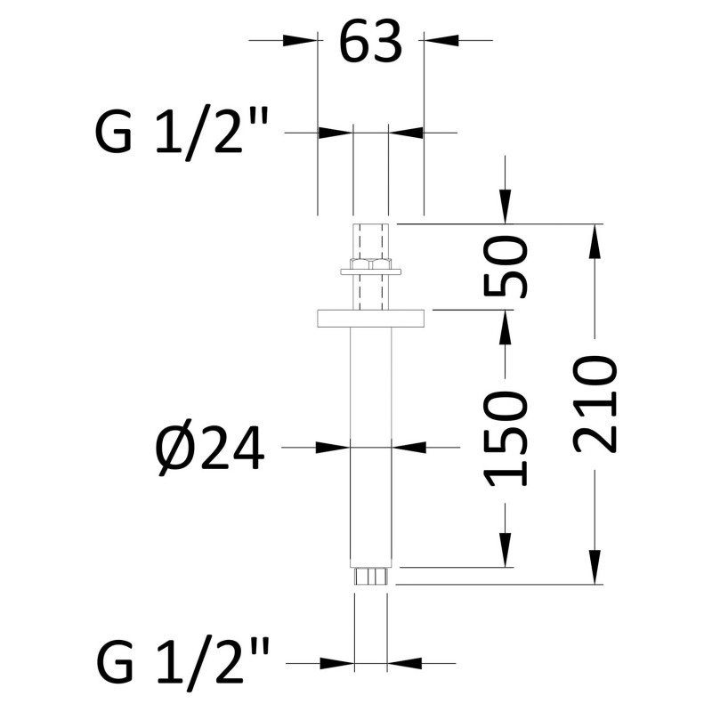 Ceiling-Mounted Shower Arm 150mm - Brushed Pewter - Technical Drawing