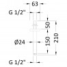 Ceiling-Mounted Shower Arm 150mm - Brushed Pewter - Technical Drawing