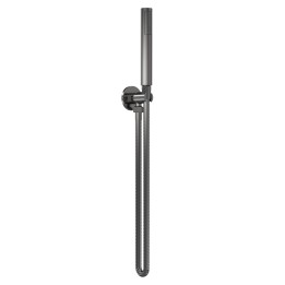 Round Outlet Elbow Parking Bracket Shower Hose and Handset - Brushed Pewter