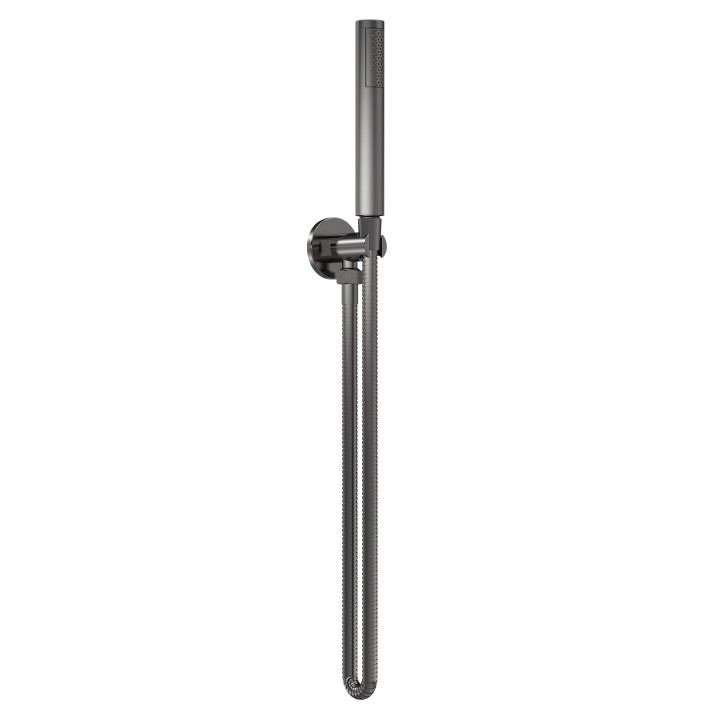 Round Outlet Elbow Parking Bracket Shower Hose and Handset - Brushed Pewter